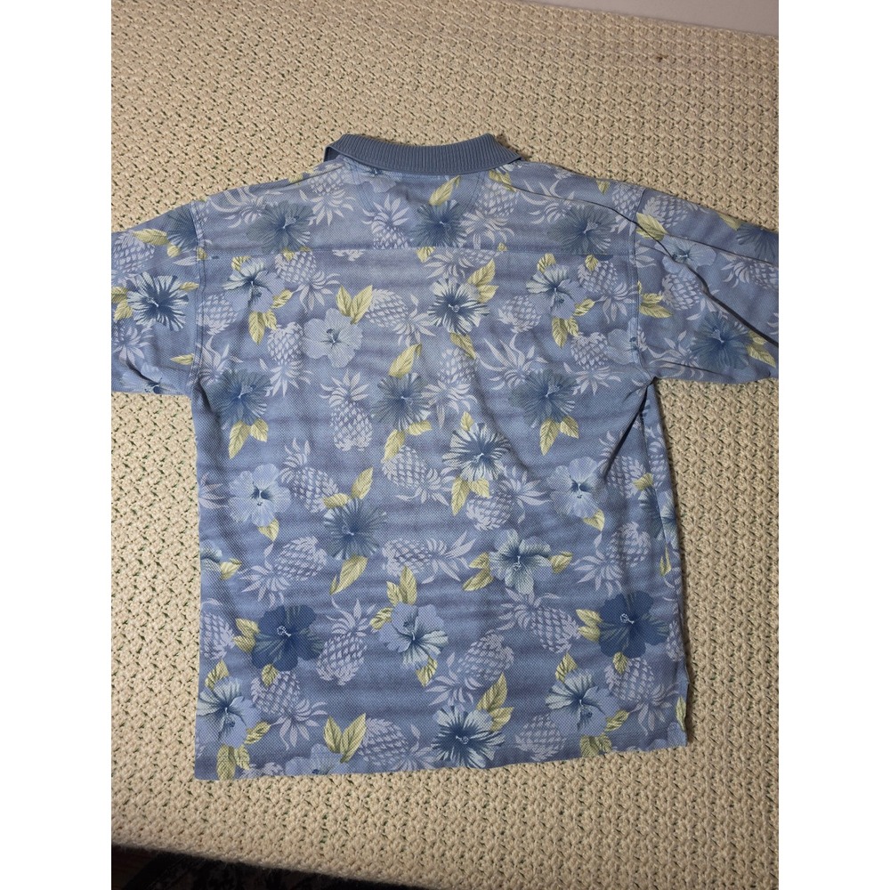 Tommy Bahama Polo Shirt Mens XL Blue Excellent Pineapple Floral Cotton Short Slv - Picture 2 of 5